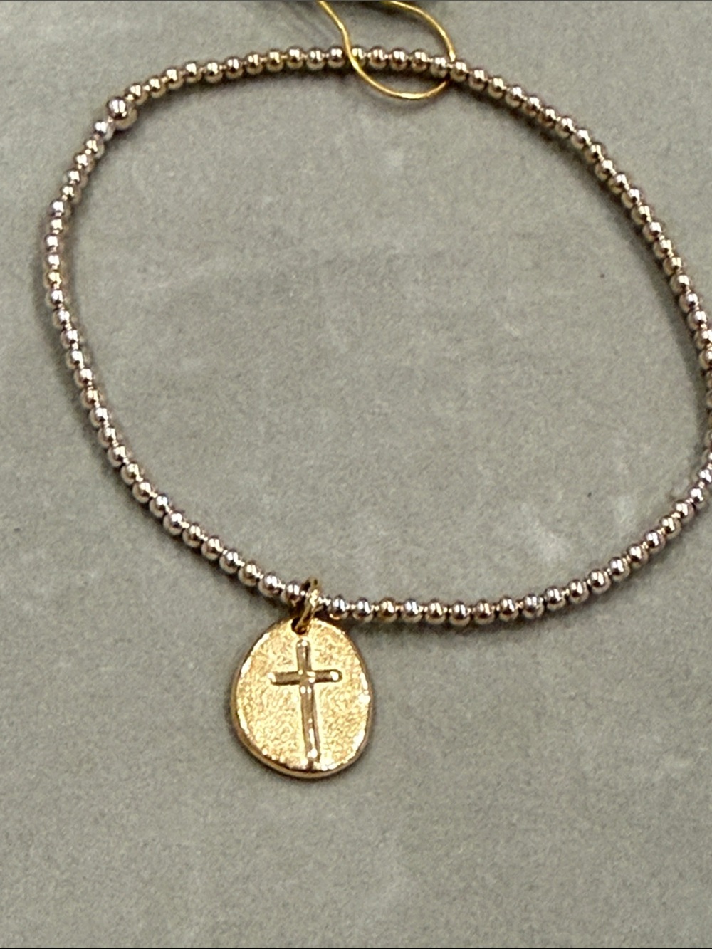 ENewton Gold Disc Cross Charm Silver & Gold Beaded Bracelet